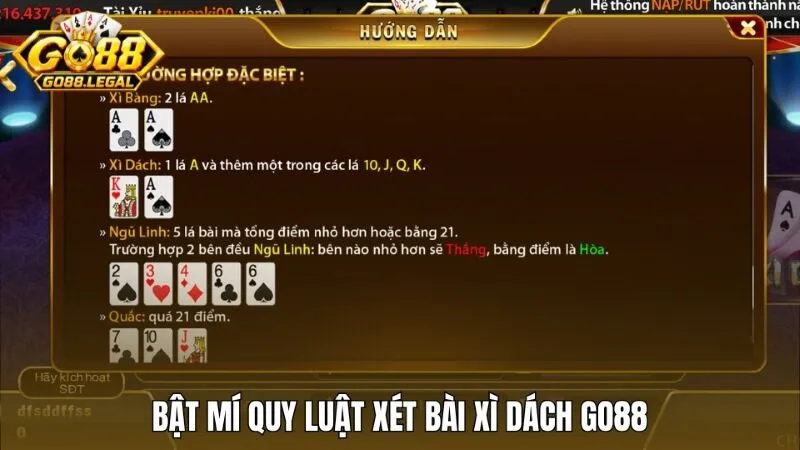 Bật mí luật xét bài Xì dách Go88 và cách phân định thắng thua