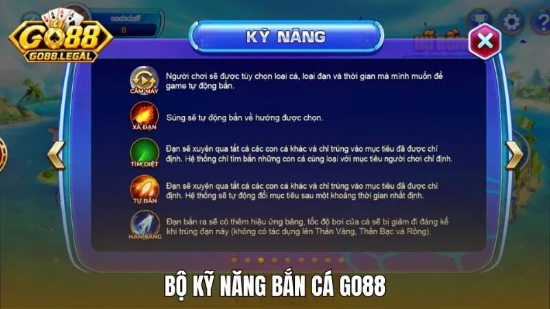 Bộ kỹ năng bổ trợ dùng khi bắn cá Go88