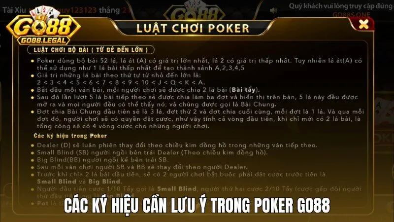 Luật chơi bộ bài và các ký hiệu vị trí bắt buộc trong Poker Go88