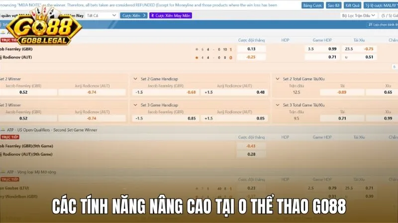 Các tính năng nâng cao độc quyền trên sảnh O thể thao Go88