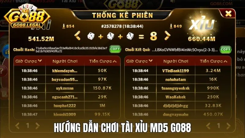 Hướng dẫn cách chơi tài xỉu MD5 Go88 chi tiết cho tân thủ