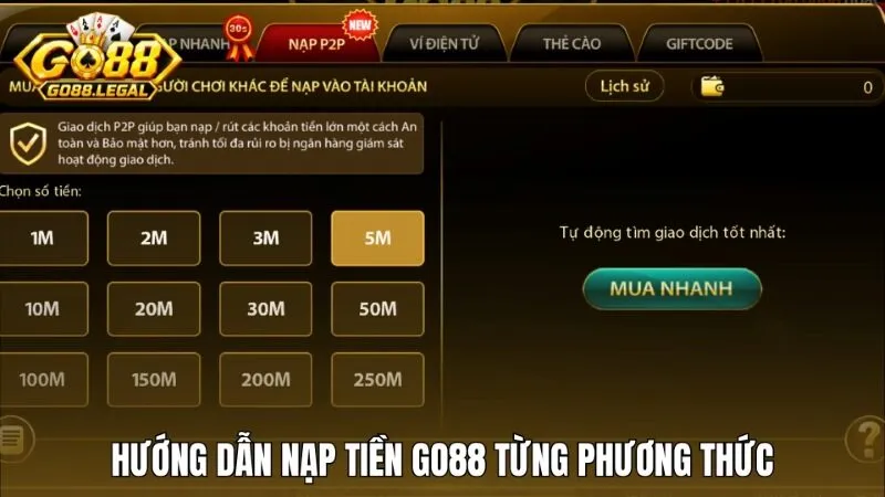 Hướng dẫn nạp tiền Go88 cho từng phương thức hiện hành