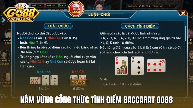 Chi tiết luật chơi và công thức tính điểm Baccarat Go88