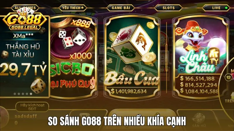 So sánh Go88 với Rikvip, Hitclub, 789club và B52 chi tiết