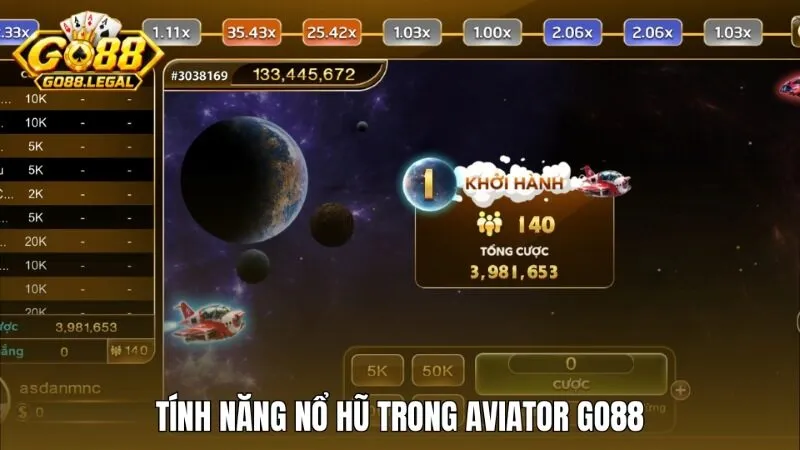 Tính năng nổ Hũ đặc biệt trong game Aviator Go88