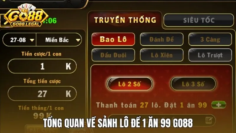 Tổng quan về sảnh Lô đề 1 ăn 99 Go88